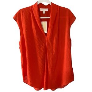 MICHAEL Michael Kors Optic Orange Crepe Pleated Sleeveless Top